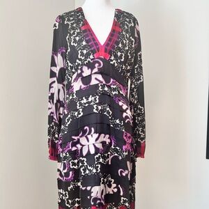 Hale Bob Black and Pink Floral Mini Dress